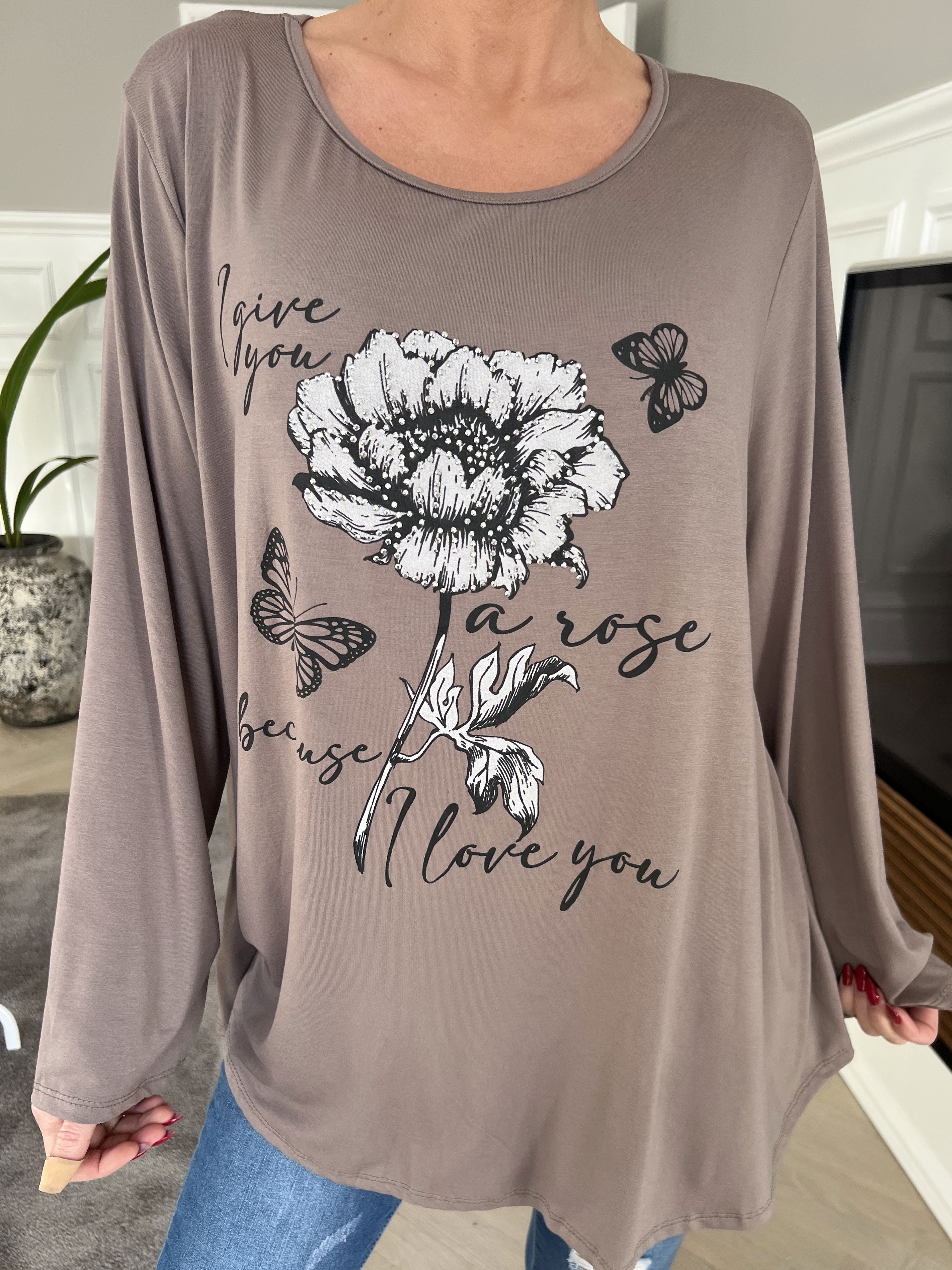 Klara - Jersey bluse i viscose med similisten og tryk